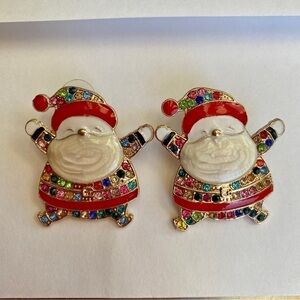 Santa Holiday Rhinestone Pierced Enamel Earrings